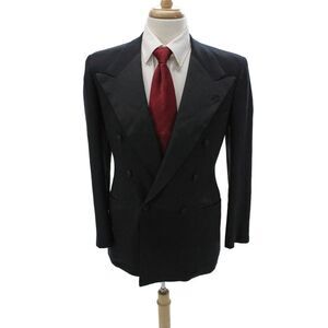 Partito Mens Double Breasted Black Wool Jacket Size 40